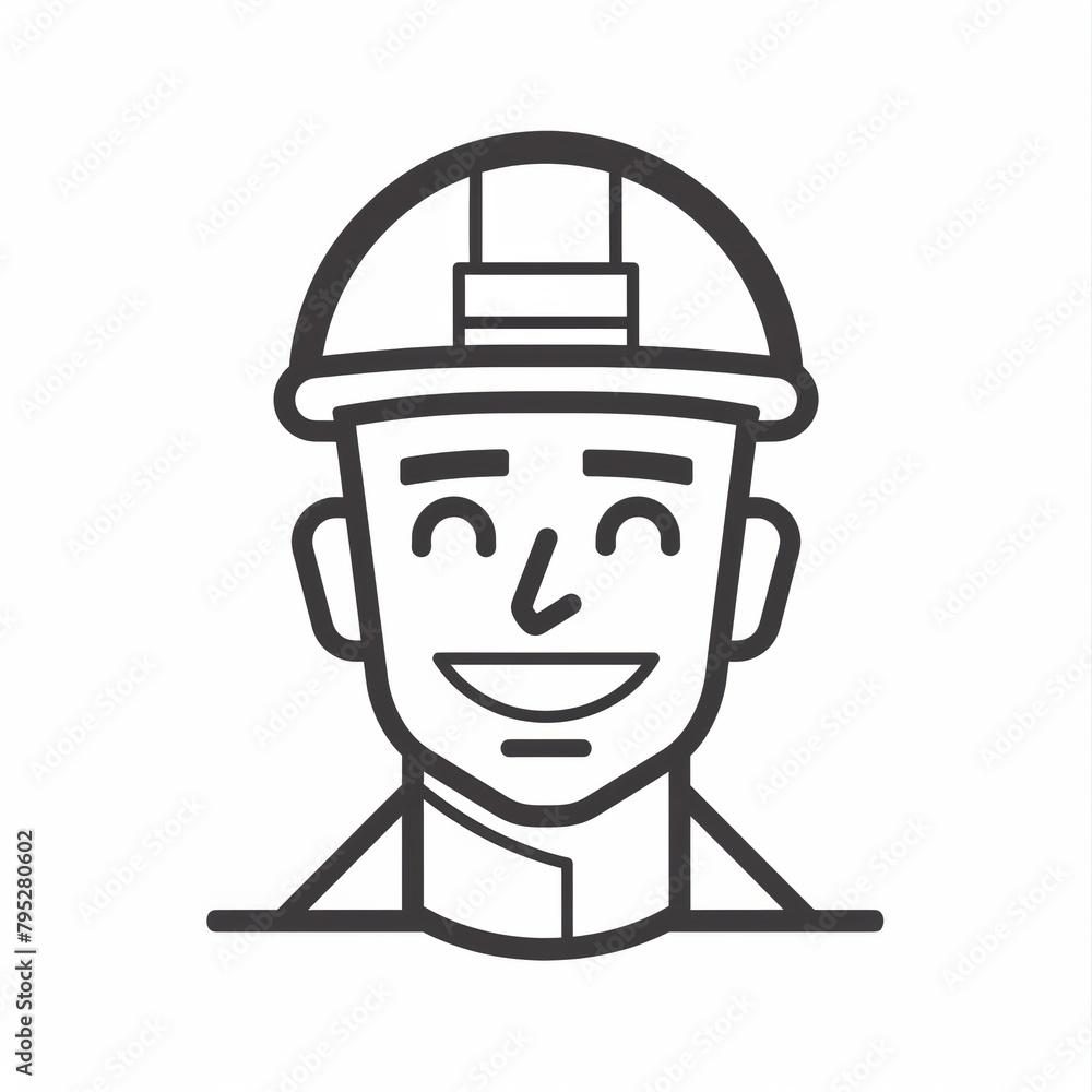 Smiling Construction Worker Logo, Minimalist Line Art Industry Professional Emblem Smiling Construction Worker Logo, Minimalist Line Art Industry Professional Emblem