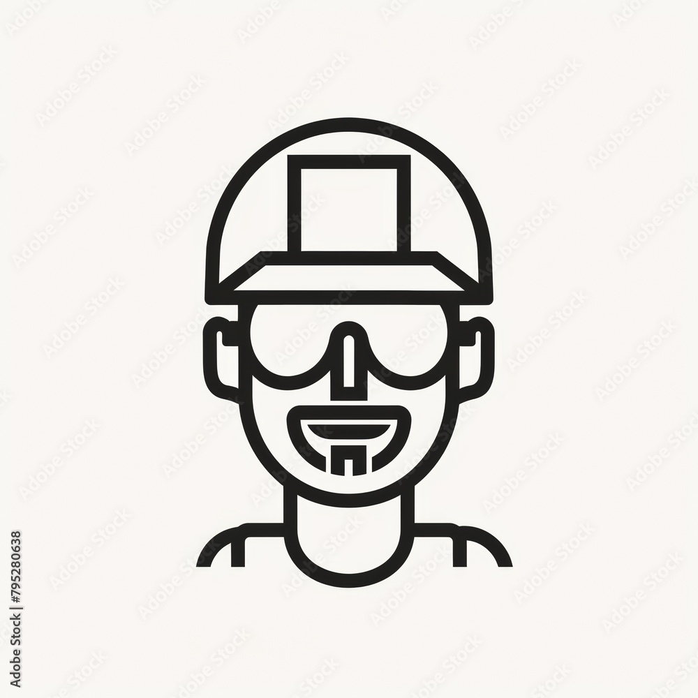 Smiling Construction Worker Logo, Minimalist Line Art Industry Professional Emblem Smiling Construction Worker Logo, Minimalist Line Art Industry Professional Emblem