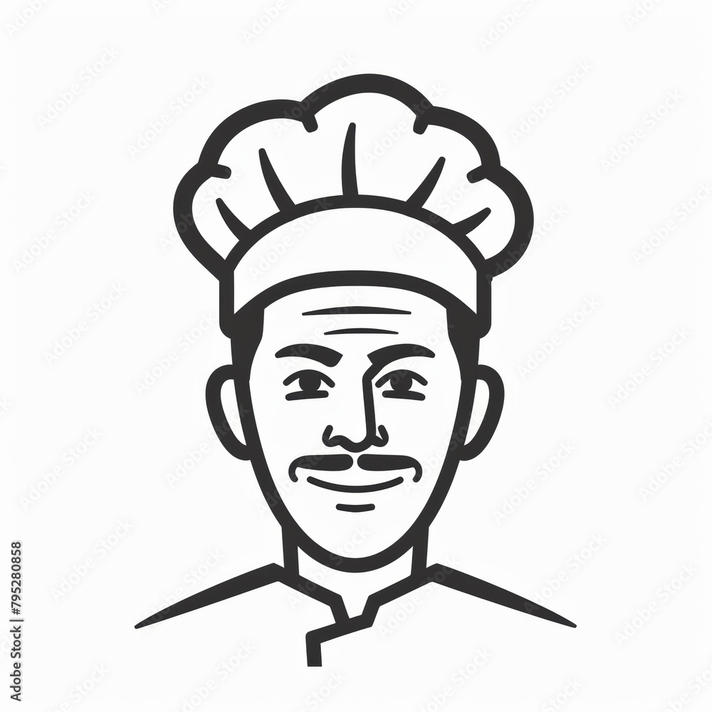 Obraz premium Minimalist Chef Logo with Geometric Line Art on Monochrome, Professional Kitchen Icon Emblem