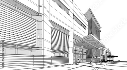 architectural drawing 3d illustration sketch project © Yurii Andreichyn