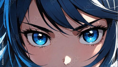 blue fierce eyes anime cartoon close-up from Generative AI