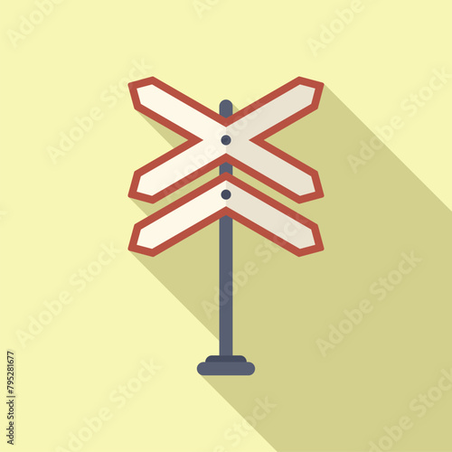 Crossing rail sign icon flat vector. Railway cross. Pillar side sign