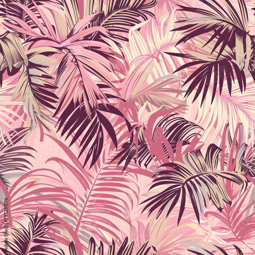 Palm trees, palm leaves seamless pattern. jungle forest background. Summer tropical wildlifeillustration for wallpaper, textile 