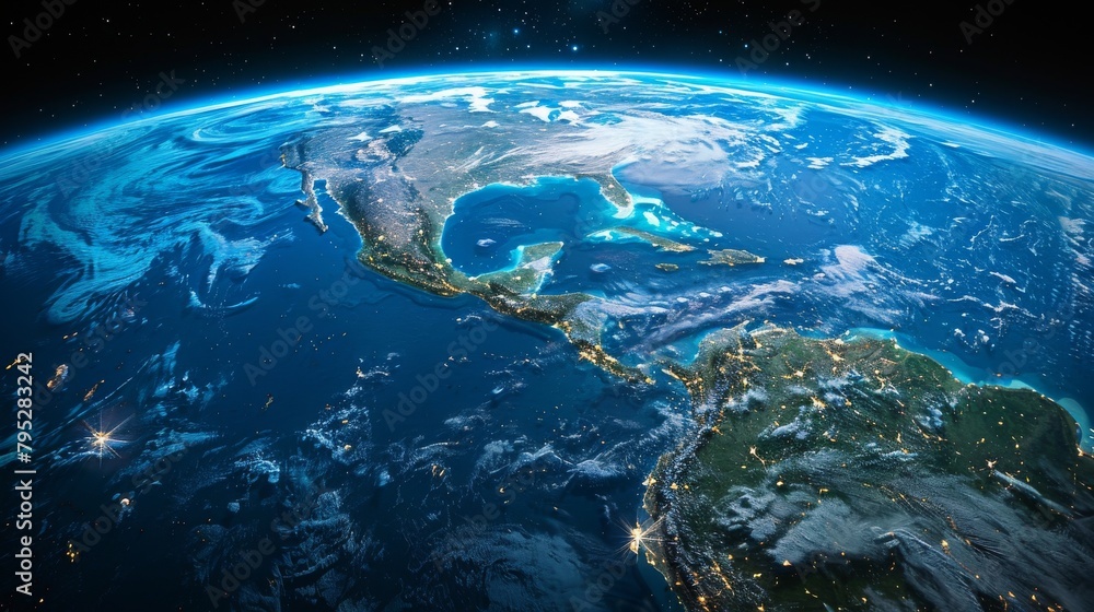 Fototapeta premium Nighttime Symphony: Earths Dazzling Lights. Generative AI