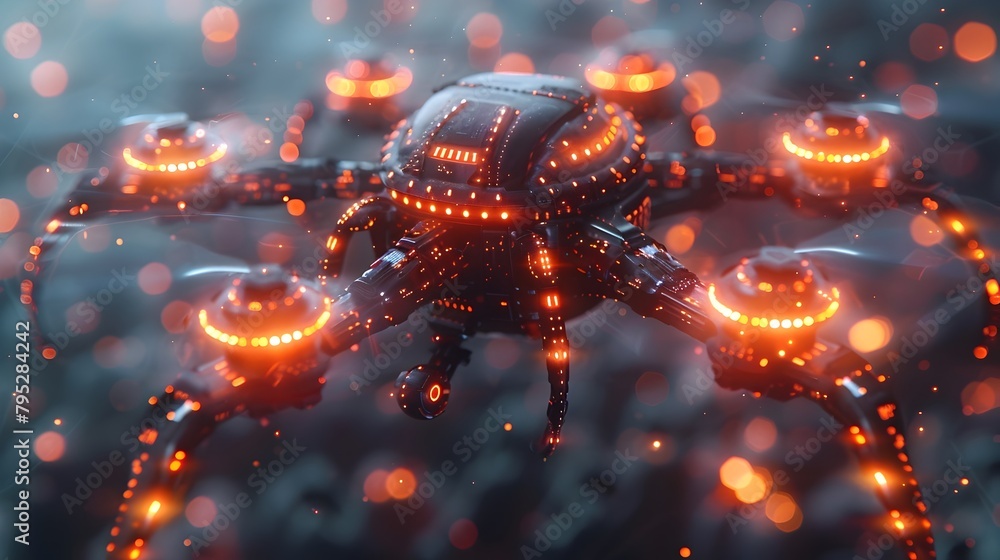 Thermal Energy Harvesting Drones Swarming to Collect Heat from Earth's Crust with Intricate Biomimetic Designs and Vibrant Neon Accents Thermal Energy Harvesting Drones Swarming to Collect Heat from Earth's Crust with Intricate Biomimetic Designs and Vibrant Neon Accents