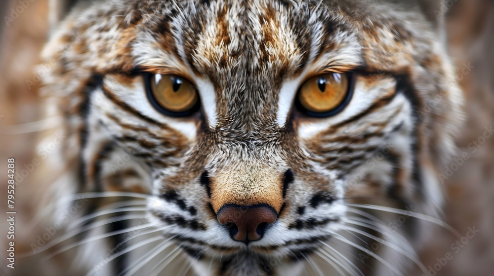 Male, American Bobcat in natural habitat, looking at camera, extreme closeup portrait, animal face, amber eyes, Wild life photo, predator Male, American Bobcat in natural habitat, looking at camera, extreme closeup portrait, animal face, amber eyes, Wild life photo, predator