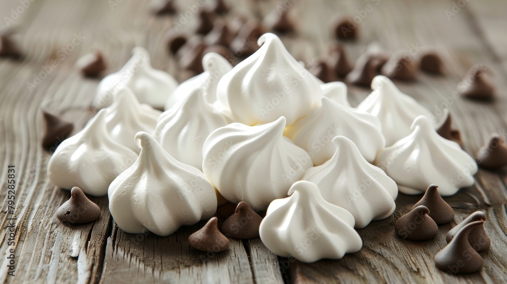 Professional food photography of meringue cookies on kitchen table in stock image collection