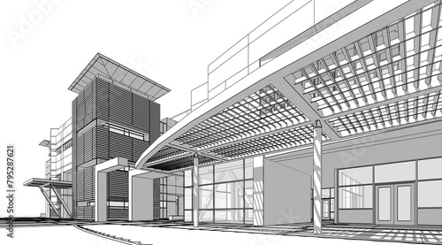 architectural drawing 3d illustration sketch project