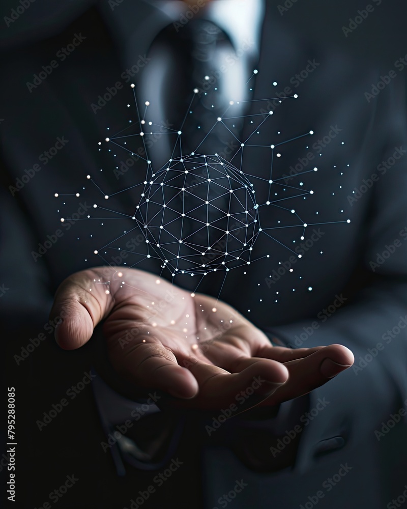 Businessman with Smart Device Icon, Social Network Analysis