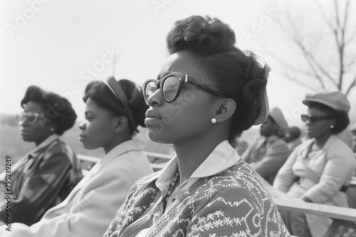 Young African American woman with a thoughtful expression attending an event in the 1960s photo