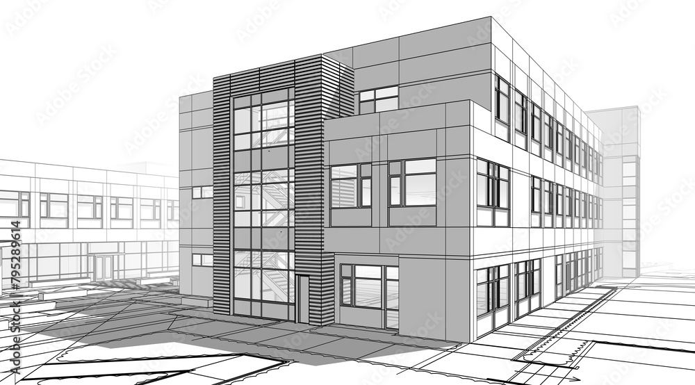 architectural drawing 3d illustration sketch project