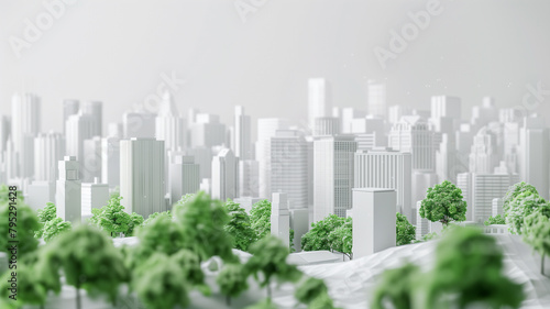 Model city with trees in foreground