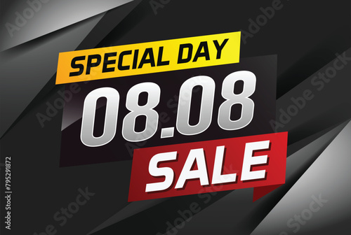 8.8 Special day sale word concept vector illustration with ribbon and 3d style for use landing page, template, ui, web, mobile app, poster, banner, flyer, background, gift card, coupon

