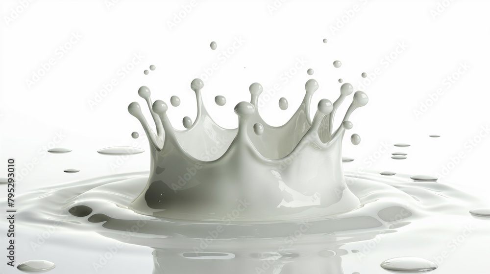 Milk liquid, milk drop crown-shaped motion splashes, 3d render Milk liquid, milk drop crown-shaped motion splashes, 3d render
