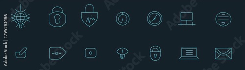 A set of thin line icons for a security system.