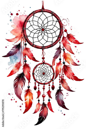 Mystical Waters: Enchanting watercolor dream catcher surrounded by an aura of magic. PNG transparency. Isolated on transparent background. photo