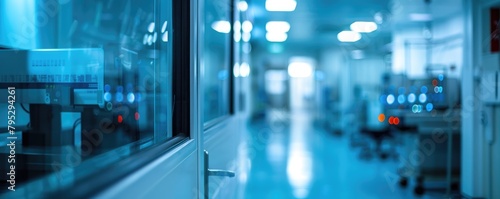 An empty hospital hall and blurry hospital corridor invoking urgency