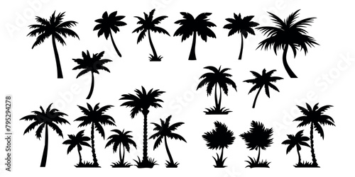 a collection of black and white illustrations of trees.