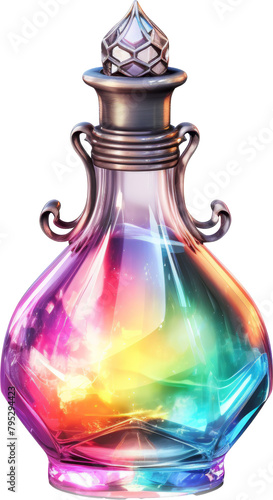 rainbow crystal fantasy potion bottle isolated on white or transparent background,transparency