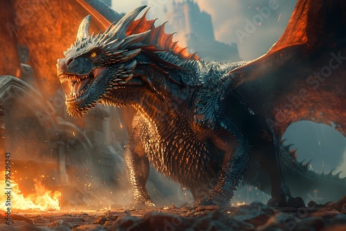Ferocious Dragon Gripping its Prey in a Dramatic,Cinematic Fantasy Scene photo