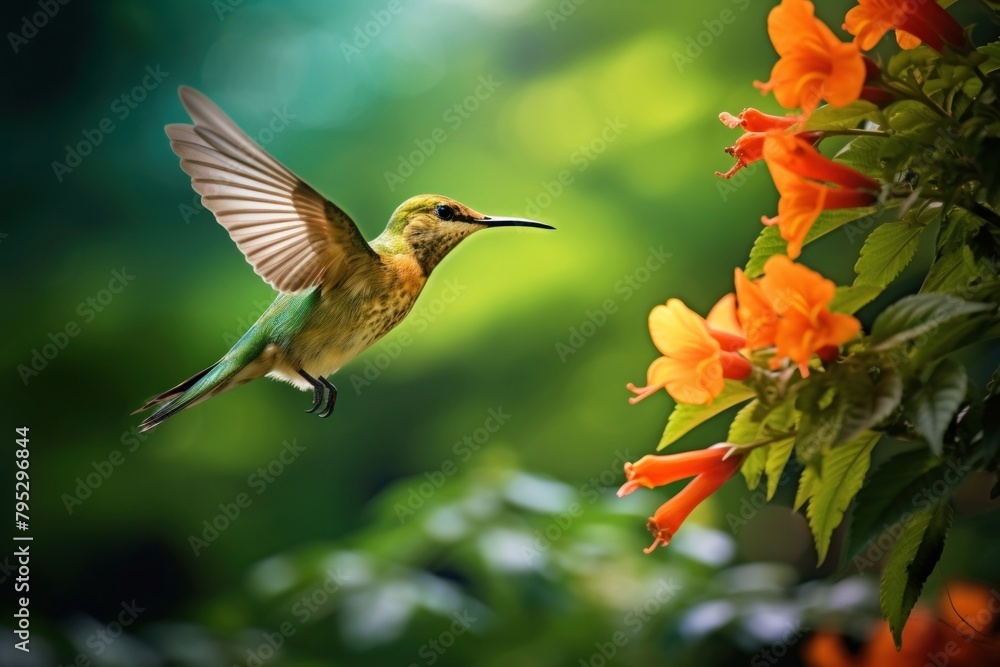 Fototapeta premium Bird hummingbird animal flower