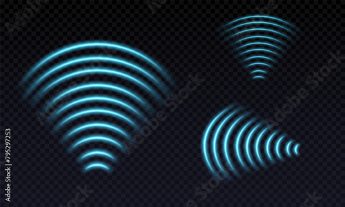Wi-Fi light effect, internet wireless connection. Wireless technology digital radar or sonar with light effect. Vector