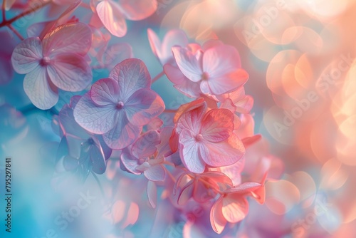 Vibrant image of hydrangea flowers with a soft, dreamy bokeh background © lagano