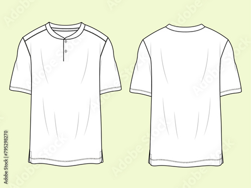 Modern Classic: Men's Short Sleeve Henley T-shirt - Front and Back Vector Fashion Illustration