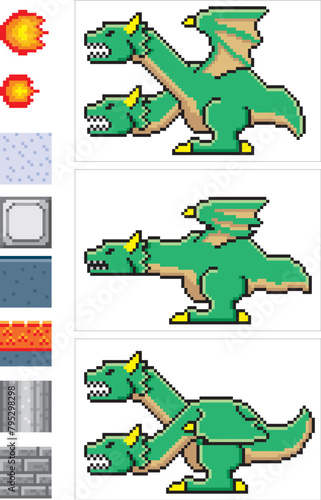 ゲーム風ドット絵　ドラゴンのモーションセット