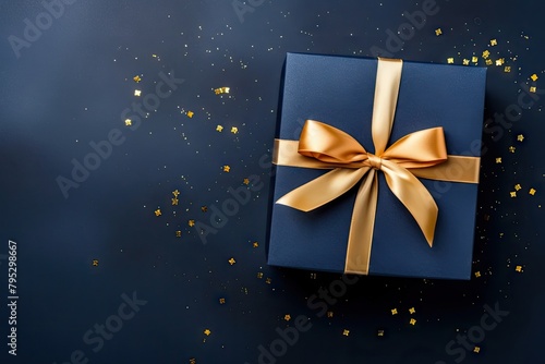 Navy gift box ribbon gold blue