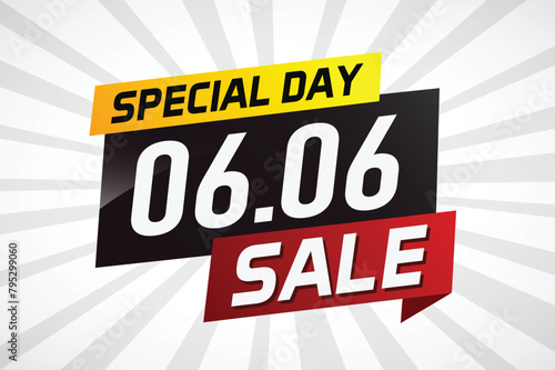 6.6 Special day sale word concept vector illustration with ribbon and 3d style for use landing page, template, ui, web, mobile app, poster, banner, flyer, background, gift card, coupon

