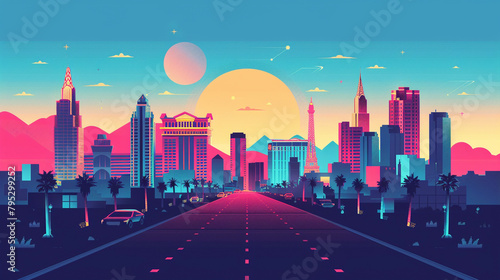 Las Vegas scene in flat graphics