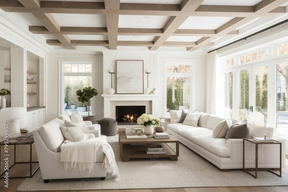 Naklejka premium White living room architecture furniture fireplace
