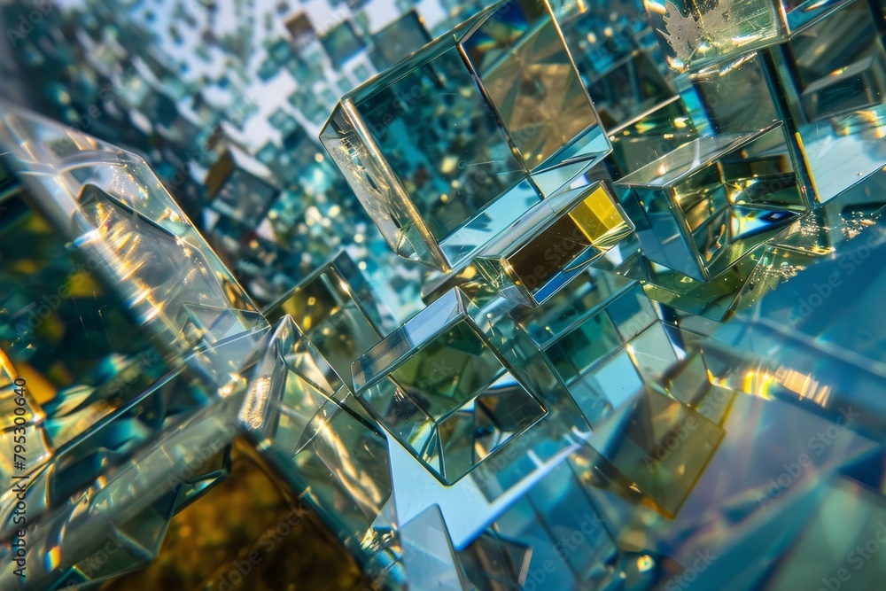 Crystal Cubes with Colorful Light Reflections