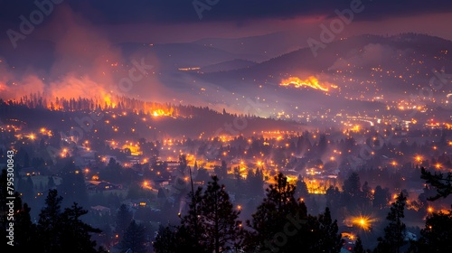 Mesmerizing Nighttime Forest Fire Seen from Distant Town