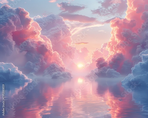 Pink cloudscape over calm ocean photo