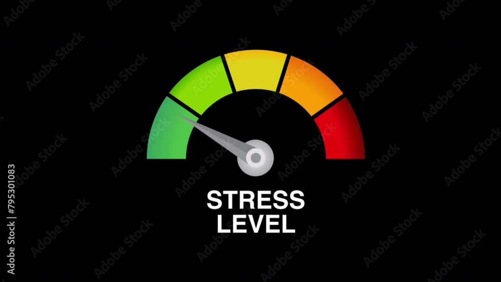 Low stress level dial scale motion graphics 2d animation black background Low stress level dial scale motion graphics 2d animation black background