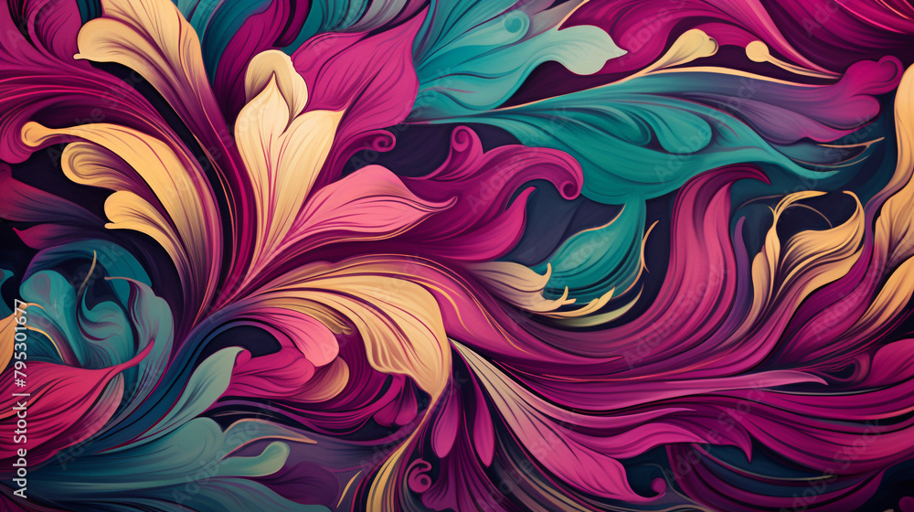 A vibrant array of multicolored flowers dancing gracefully in a seamless floral pattern, set against a soft pastel background. Delicate petals intertwine with lush greenery, creating. A vibrant array of multicolored flowers dancing gracefully in a seamless floral pattern, set against a soft pastel background. Delicate petals intertwine with lush greenery, creating.