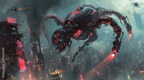 Battling cyberpunk technological monsters Copy Space