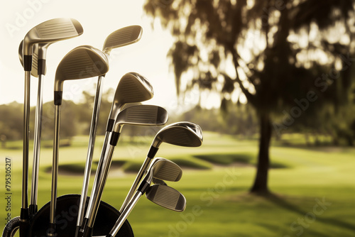 A collection of golf clubs in golf course