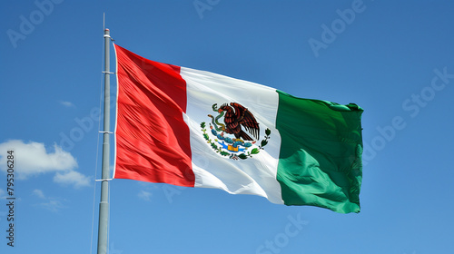 Mexican Flag Flying High: Patriotic Symbol of Culture and Identity. Generative AI.