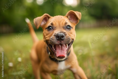 adorable puppy eagerly chasing owner with lolling tongue and joyful snout heartwarming pet photography