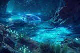 alien oasis bioluminescent creature swimming in crystalclear waters digital art