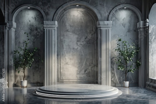 Product podium with luxury architecture plant courtyard. photo