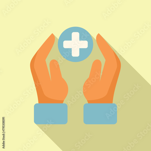 Hands medical care icon flat vector. Health protect. Human protection