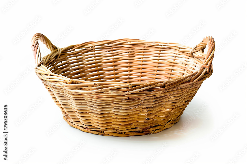 vintage wicker basket isolated on white background, Generative AI