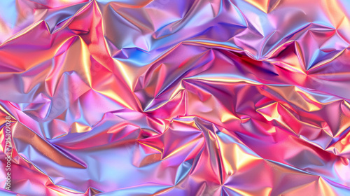 Creative Backdrop. Detailed Pattern of Shiny Pink Foil with Reflective Surface