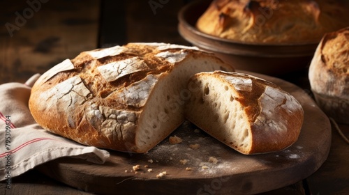 A plate of freshly baked artisan bread with a rustic crust