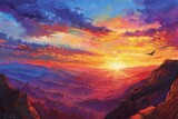 A vibrant sunset viewed from the top of a high mountain
