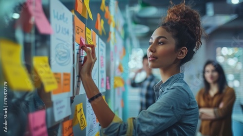A group brainstorming ideas for product backlog refinement in Agile